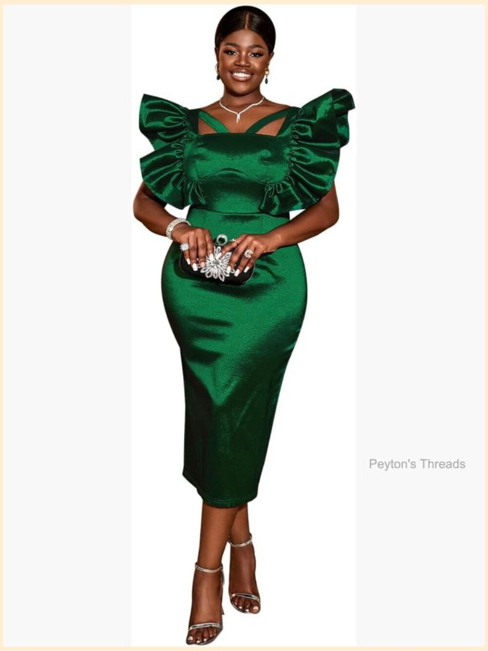 Plus Size Ruffle Sleeve Cut Out Bodycon Midi Party Dress